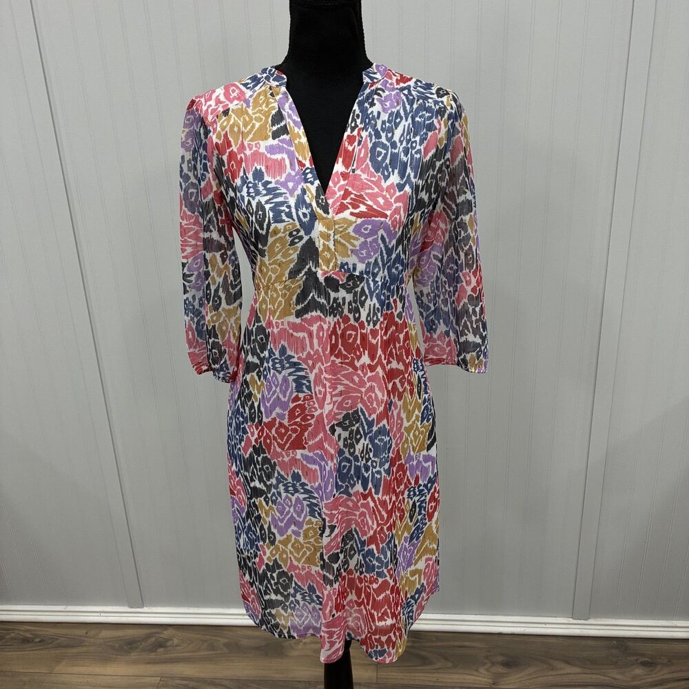 Vilagallo Women's Size US 8/40 Multicolor Floral 3/4 Sleeve Shift Dress Classic